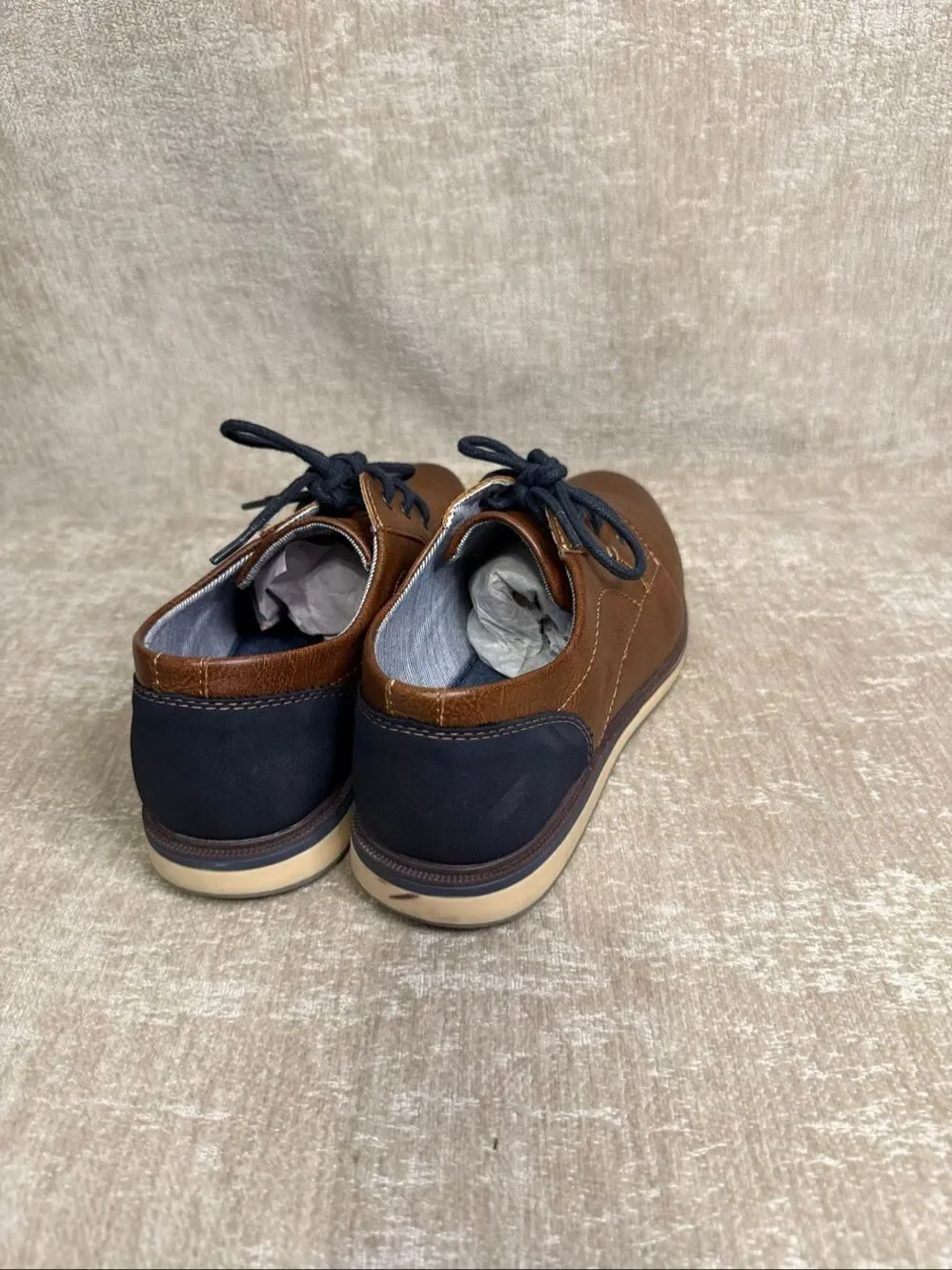 Max + Jake Boys Faux Leather Oliver Oxford Dress Shoes Cognac Brown Navy Size 6M